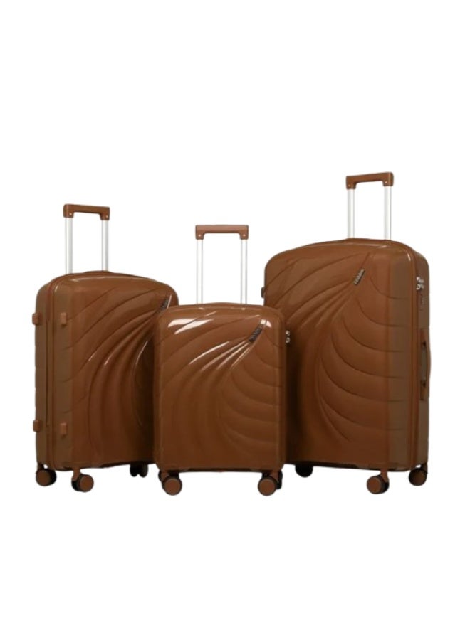 طقم حقائب سفر من ثلاث قطع، مصنوع من مادة البولي بروبيلين الصلبة - طقم حقائب سفر خفيف الوزن وغير قابل للكسر، مزود بعجلات دوارة بزاوية 360 درجة ومقبض ألومنيوم ناعم - حقائب سفر بعجلات مقاس 20 بوصة، 24 بوصة، 28 بوصة